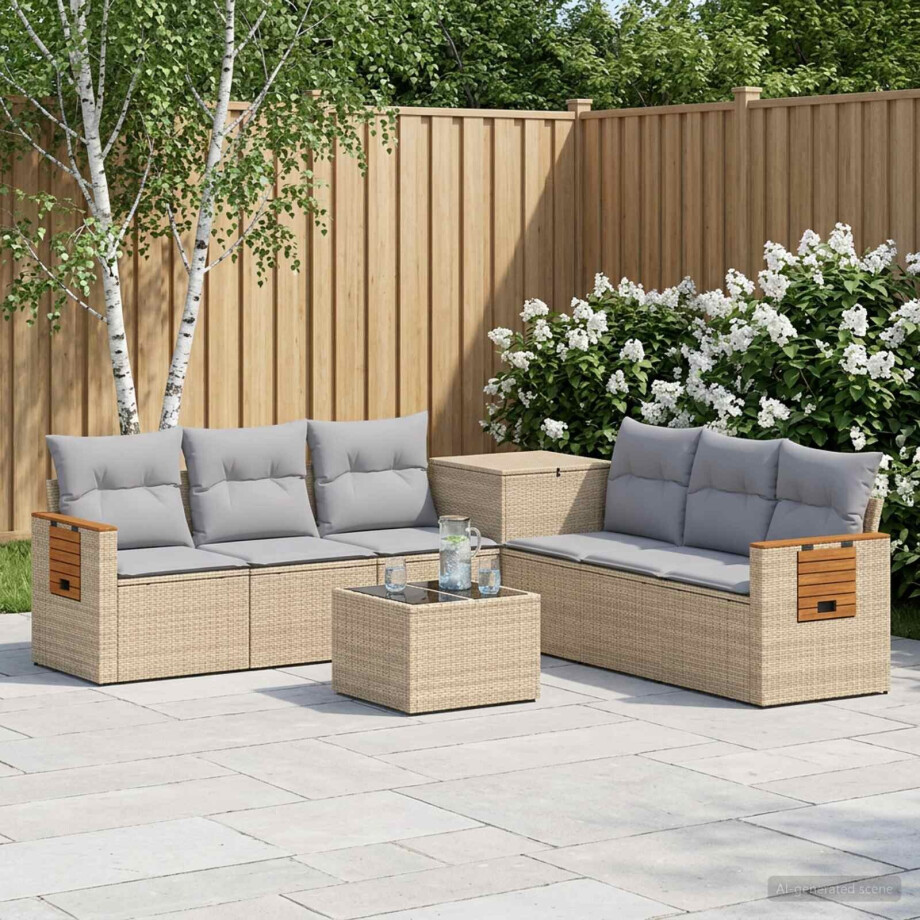 vidaXL Bankstel 8 st Beige en Licht Grijs Poly Rattan en Staal vidaXL Bankstel 8 st Beige en Licht Grijs Poly Rattan en Staal afbeelding 1
