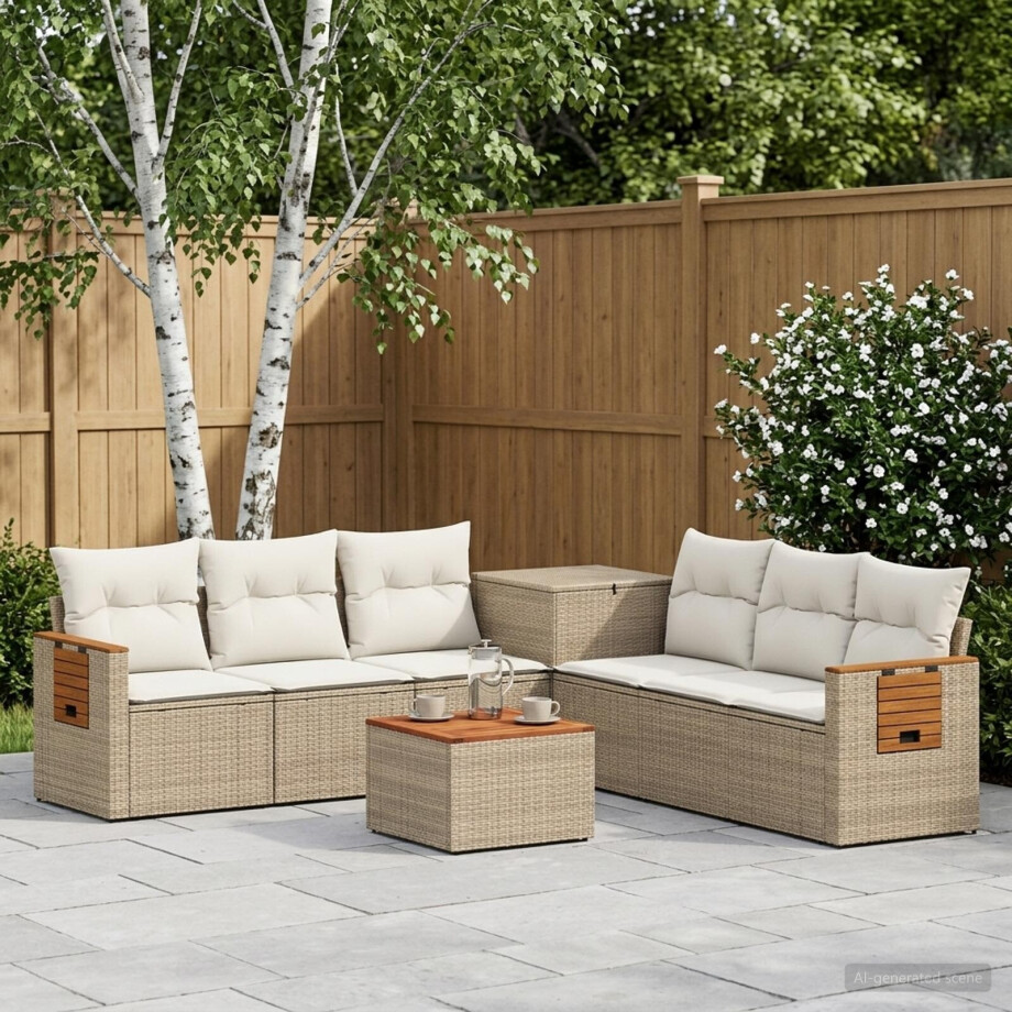 vidaXL Bankstel 8 st Beige en Crème Wit Poly Rattan en Staal afbeelding 1