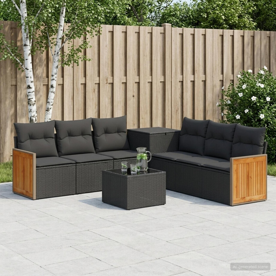 vidaXL Bankstel 8 st Zwart Poly Rattan en Staal vidaXL Bankstel 8 st Zwart Poly Rattan en Staal afbeelding 1