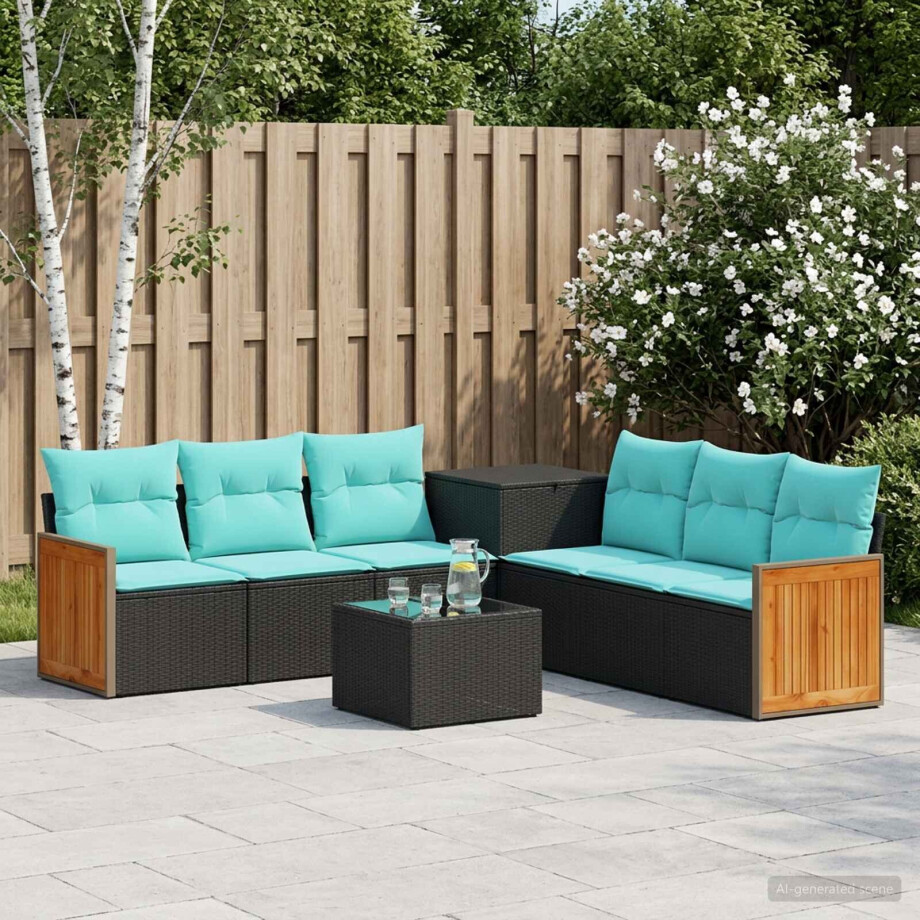vidaXL Bankstel 8 st Zwart en Blauw Poly Rattan en Staal vidaXL Bankstel 8 st Zwart en Blauw Poly Rattan en Staal afbeelding 1