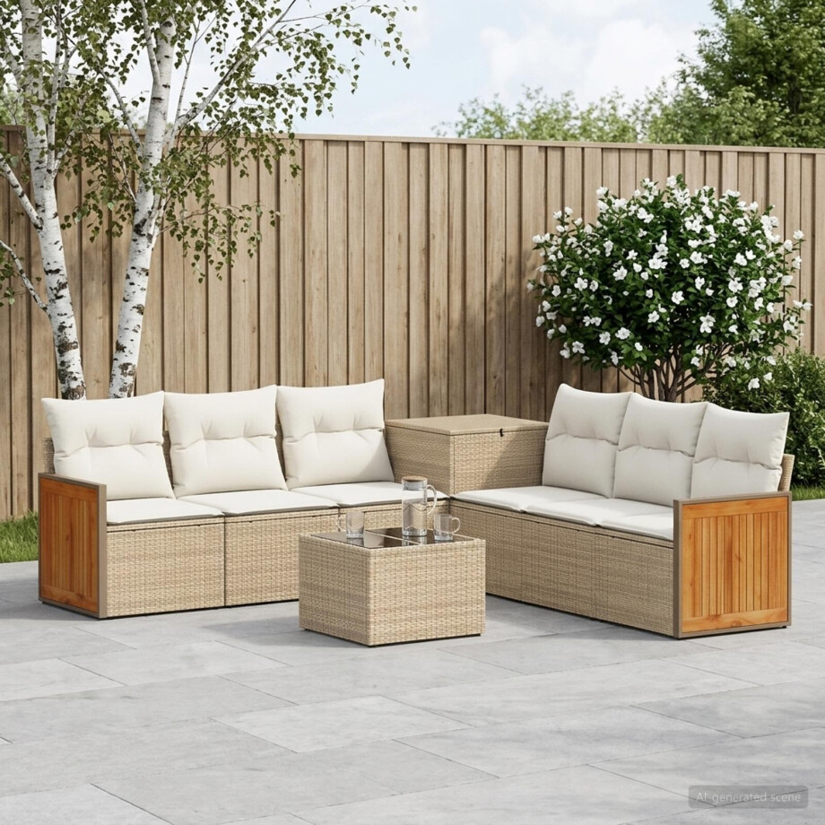vidaXL Bankstel 8 st Beige en Crème Wit Poly Rattan en Staal afbeelding 1