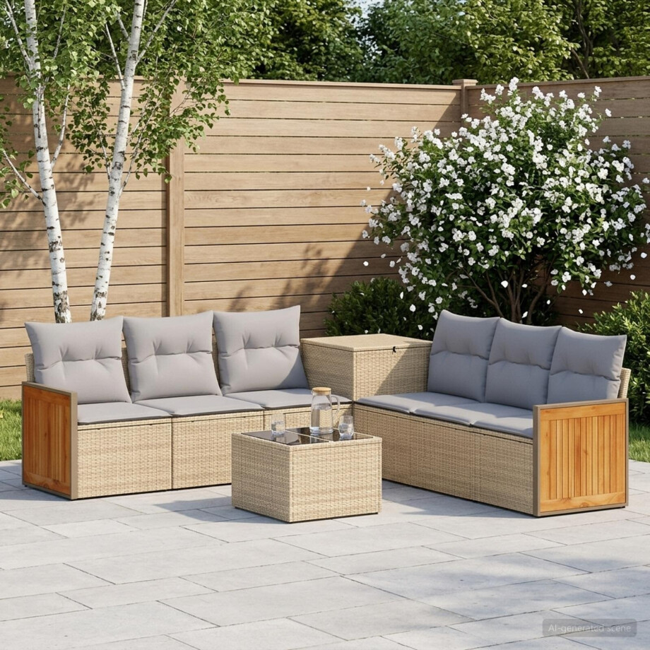 vidaXL Bankstel 8 st Beige en Licht Grijs Poly Rattan en Staal vidaXL Bankstel 8 st Beige en Licht Grijs Poly Rattan en Staal afbeelding 1