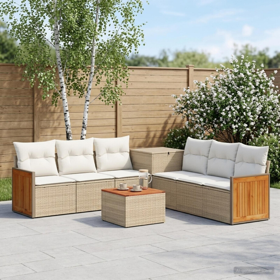 vidaXL Bankstel 8 st Beige en Crème Wit Poly Rattan en Staal afbeelding 1