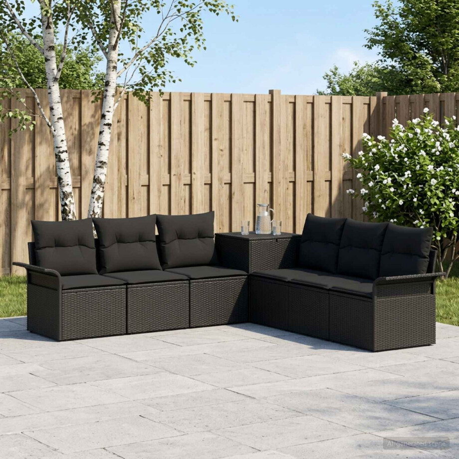 vidaXL Bankstel 7 st Zwart Poly Rattan en Staal vidaXL Bankstel 7 st Zwart Poly Rattan en Staal afbeelding 1