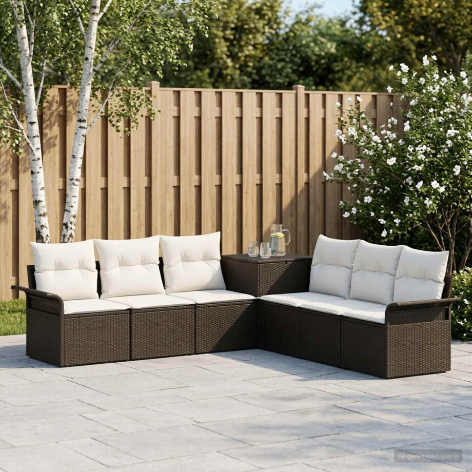 vidaXL Bankstel 7 st Zwart en Cream Wit Poly Rattan en Staal vidaXL Bankstel 7 st Zwart en Cream Wit Poly Rattan en Staal afbeelding 1