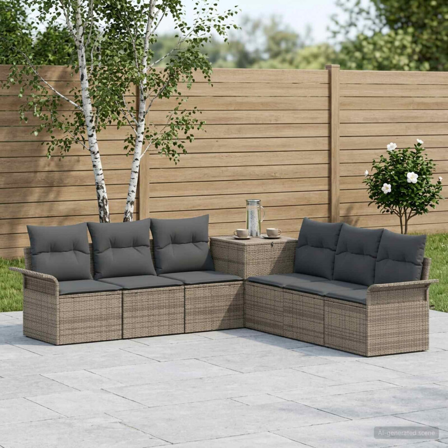 vidaXL Bankstel 7 st Grijs en Donkergrijs Poly Rattan en Staal afbeelding 1