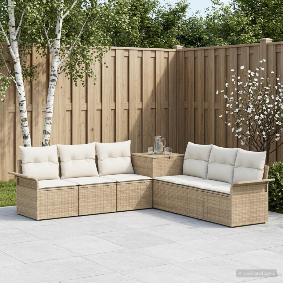 vidaXL Bankstel 7 st Beige en Crème Wit Poly Rattan en Staal vidaXL Bankstel 7 st Beige en Crème Wit Poly Rattan en Staal afbeelding 1
