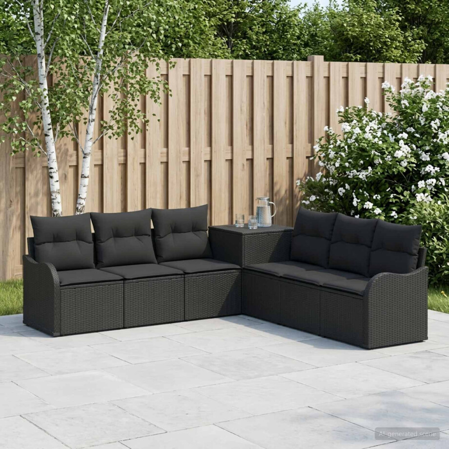 vidaXL Bankstel 7 st Zwart Poly Rattan en Staal vidaXL Bankstel 7 st Zwart Poly Rattan en Staal afbeelding 1