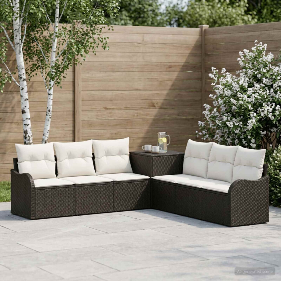vidaXL Bankstel 7 st Zwart en Cream Wit Poly Rattan en Staal vidaXL Bankstel 7 st Zwart en Cream Wit Poly Rattan en Staal afbeelding 1