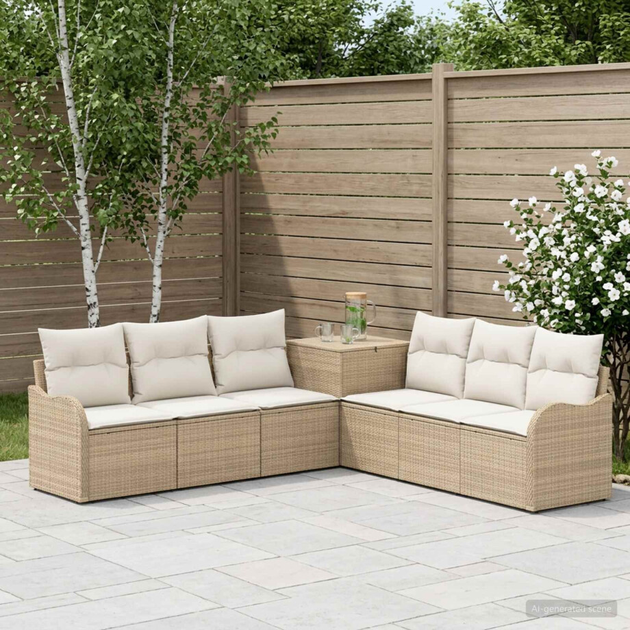 vidaXL Bankstel 7 st Beige en Crème Wit Poly Rattan en Staal vidaXL Bankstel 7 st Beige en Crème Wit Poly Rattan en Staal afbeelding 1