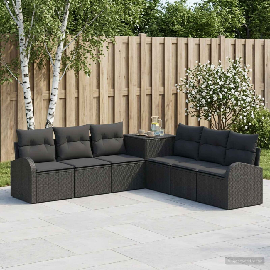 vidaXL Bankstel 7 st Zwart Poly Rattan en Staal vidaXL Bankstel 7 st Zwart Poly Rattan en Staal afbeelding 1