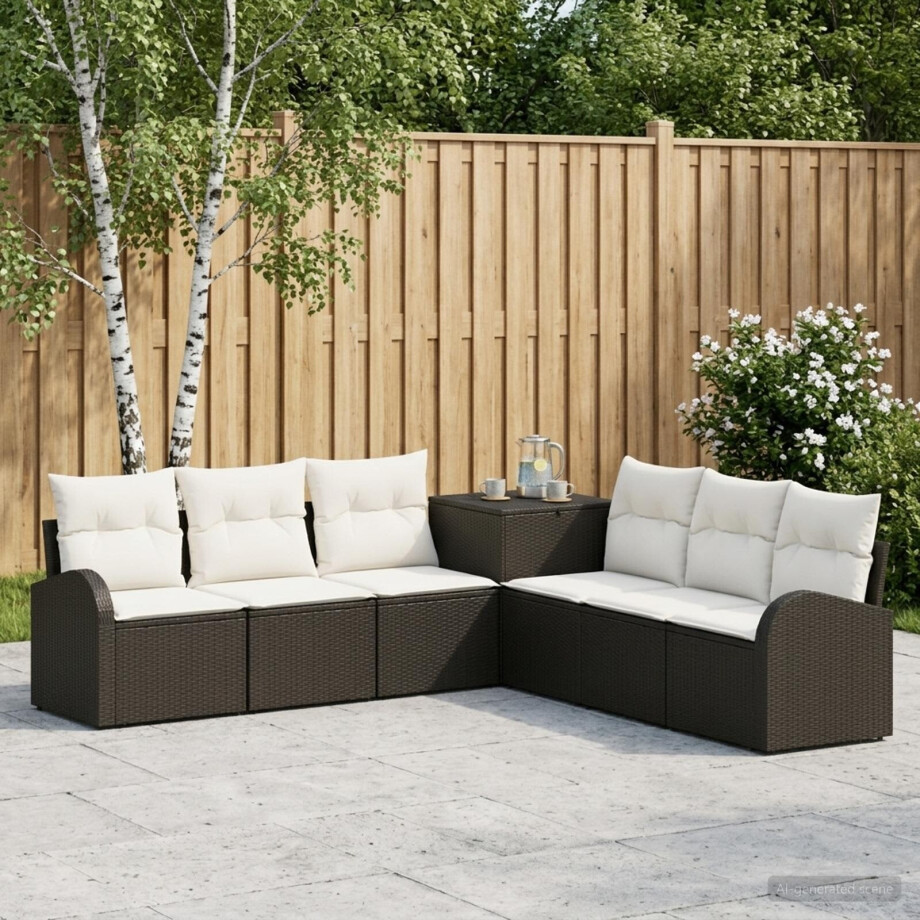 vidaXL Bankstel 7 st Zwart en Cream Wit Poly Rattan en Staal vidaXL Bankstel 7 st Zwart en Cream Wit Poly Rattan en Staal afbeelding 1