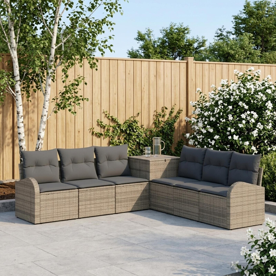 vidaXL Bankstel 7 st Grijs en Donkergrijs Poly Rattan en Staal vidaXL Bankstel 7 st Grijs en Donkergrijs Poly Rattan en Staal afbeelding 1
