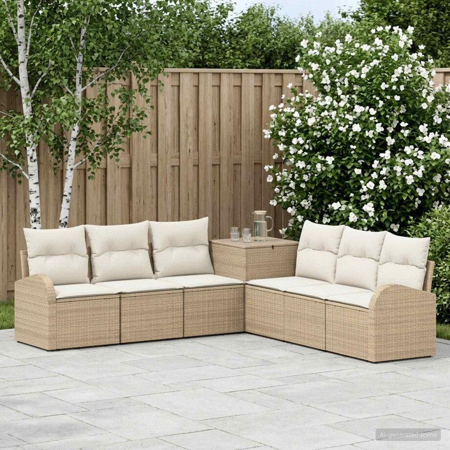 vidaXL Bankstel 7 st Beige en Crème Wit Poly Rattan en Staal vidaXL Bankstel 7 st Beige en Crème Wit Poly Rattan en Staal afbeelding 1