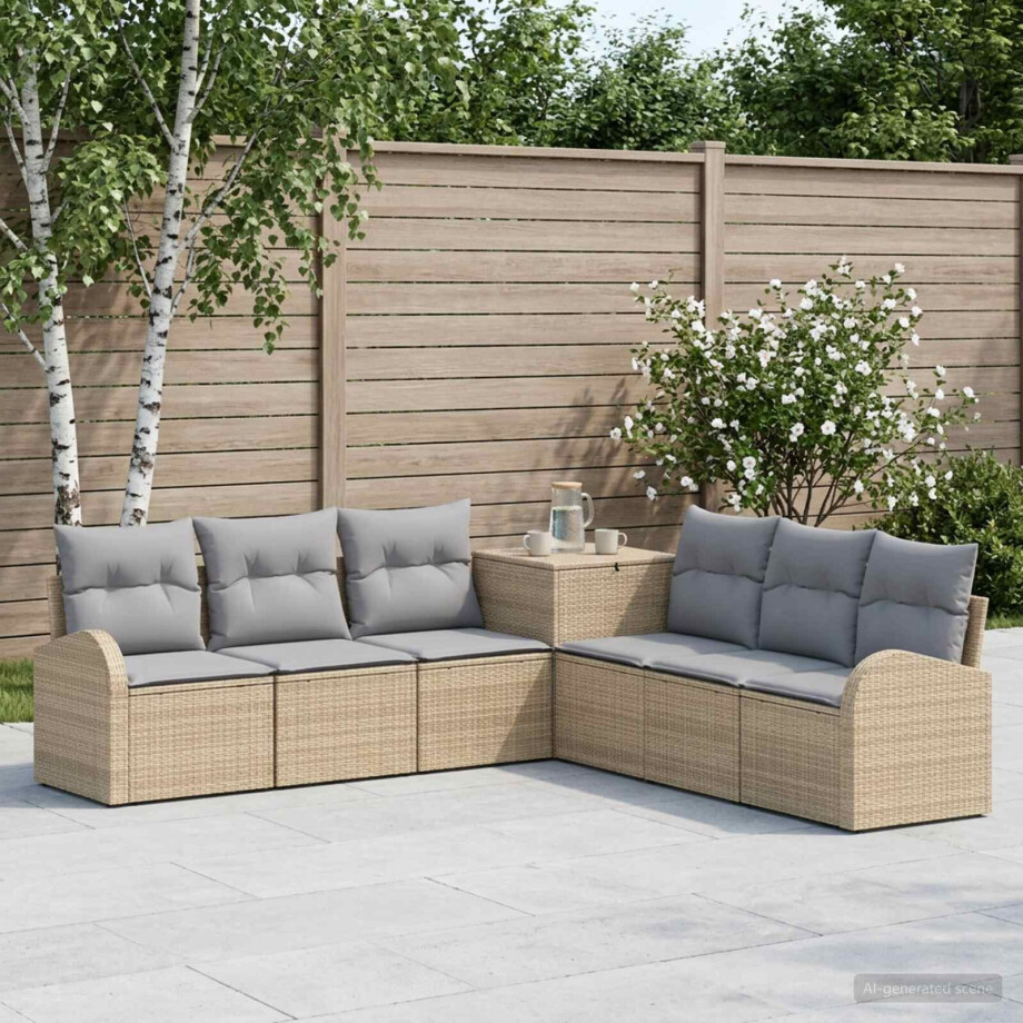 vidaXL Bankstel 7 st Beige en Licht Grijs Poly Rattan en Staal vidaXL Bankstel 7 st Beige en Licht Grijs Poly Rattan en Staal afbeelding 1