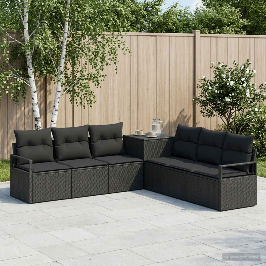vidaXL Bankstel 7 st Zwart Poly Rattan en Staal vidaXL Bankstel 7 st Zwart Poly Rattan en Staal afbeelding 1