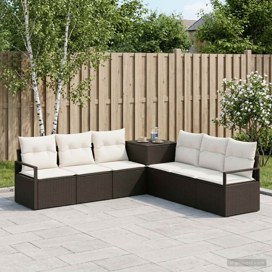 vidaXL Bankstel 7 st Zwart en Cream Wit Poly Rattan en Staal vidaXL Bankstel 7 st Zwart en Cream Wit Poly Rattan en Staal afbeelding 1