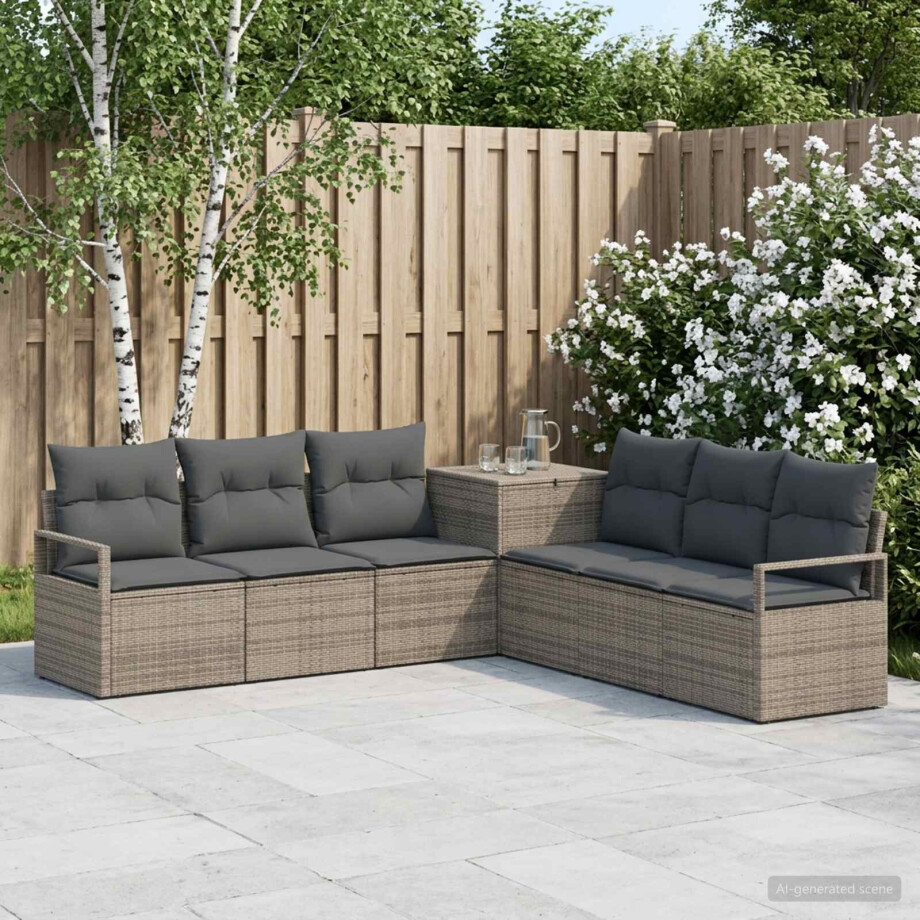 vidaXL Bankstel 7 st Grijs en Donkergrijs Poly Rattan en Staal vidaXL Bankstel 7 st Grijs en Donkergrijs Poly Rattan en Staal afbeelding 1
