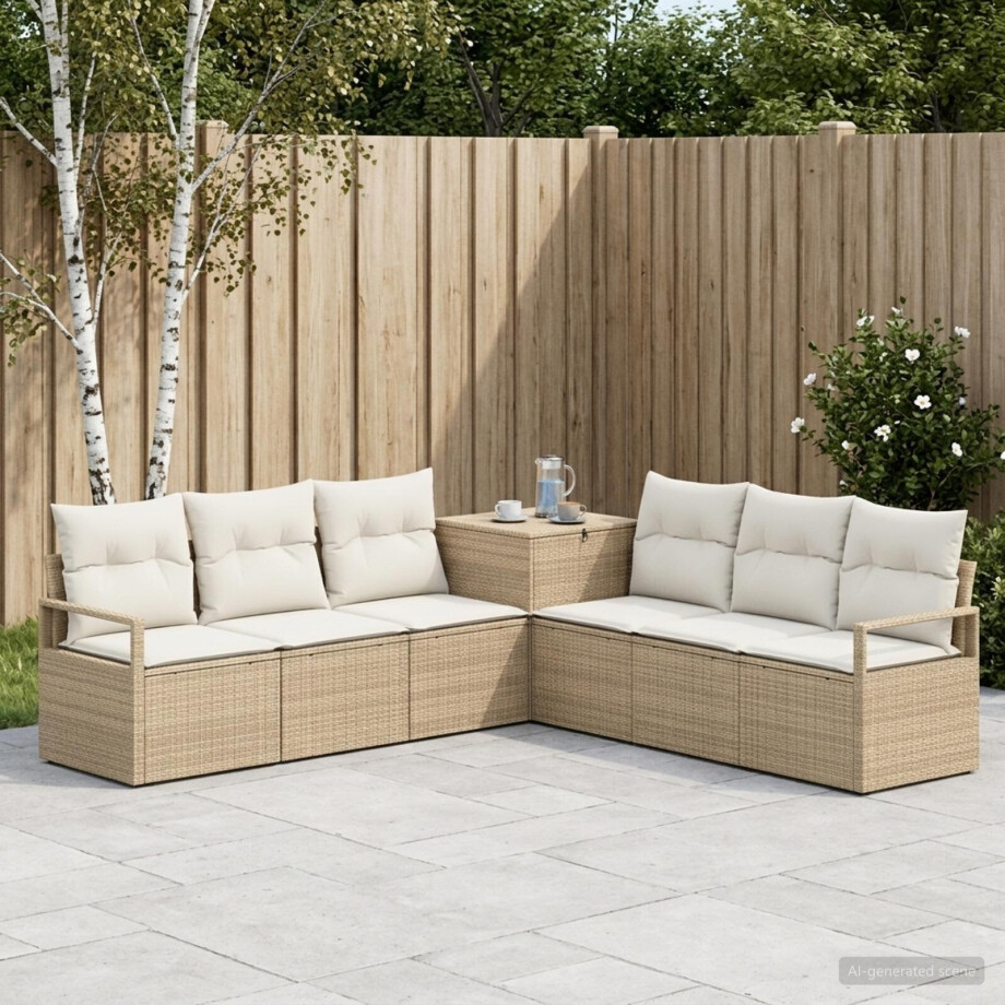 vidaXL Bankstel 7 st Beige en Crème Wit Poly Rattan en Staal vidaXL Bankstel 7 st Beige en Crème Wit Poly Rattan en Staal afbeelding 1