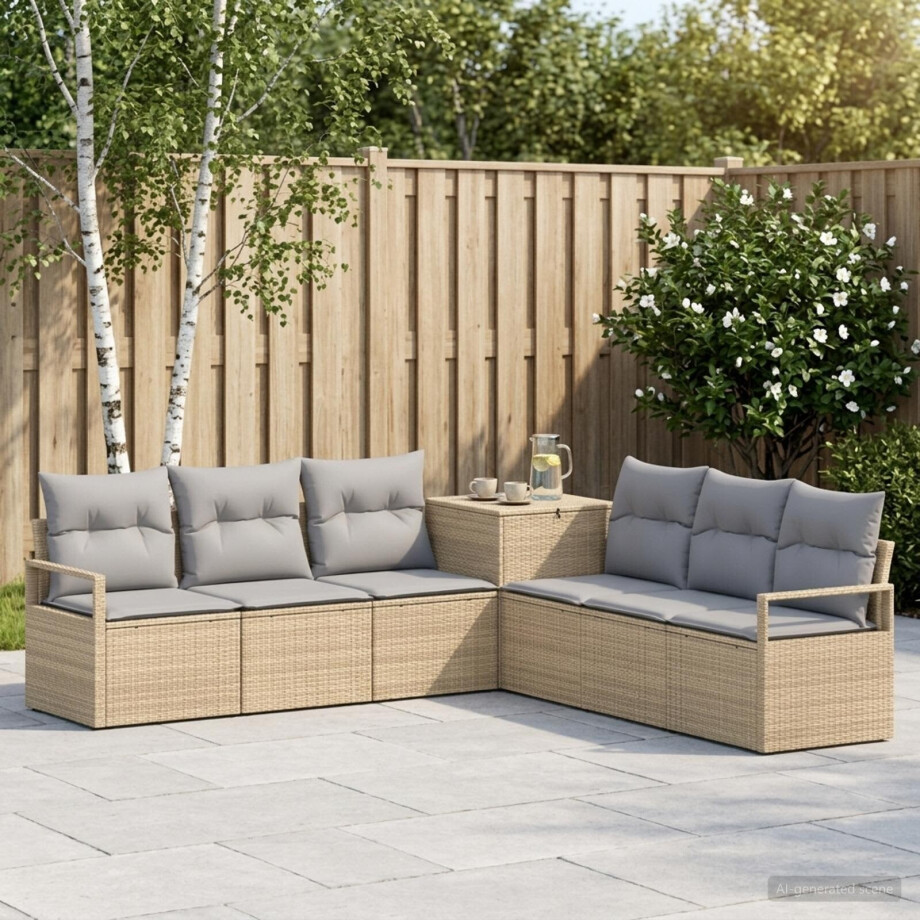 vidaXL Bankstel 7 st Beige en Licht Grijs Poly Rattan en Staal vidaXL Bankstel 7 st Beige en Licht Grijs Poly Rattan en Staal afbeelding 1