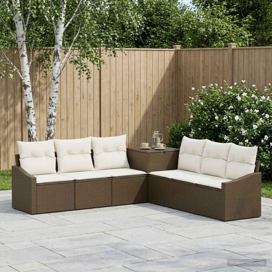 vidaXL Bankstel 7 pcs Bruin en Crème Wit Poly Rattan en Staal vidaXL Bankstel 7 pcs Bruin en Crème Wit Poly Rattan en Staal afbeelding 1