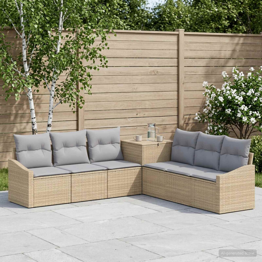 vidaXL Bankstel 7 pcs Beige en Licht Grijs Poly Rattan en Staal vidaXL Bankstel 7 pcs Beige en Licht Grijs Poly Rattan en Staal afbeelding 1