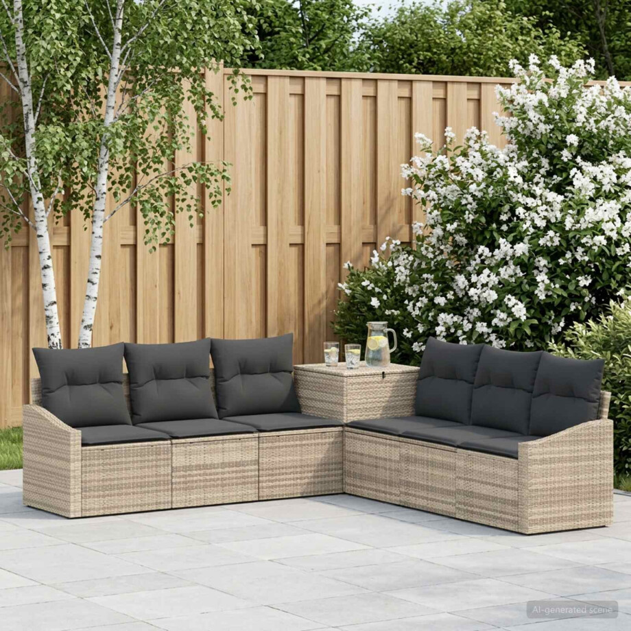 vidaXL Bankstel 7 pcs Licht Grijs en Donker Grijs Poly Rattan en Staal vidaXL Bankstel 7 pcs Licht Grijs en Donker Grijs Poly Rattan en Staal afbeelding 1