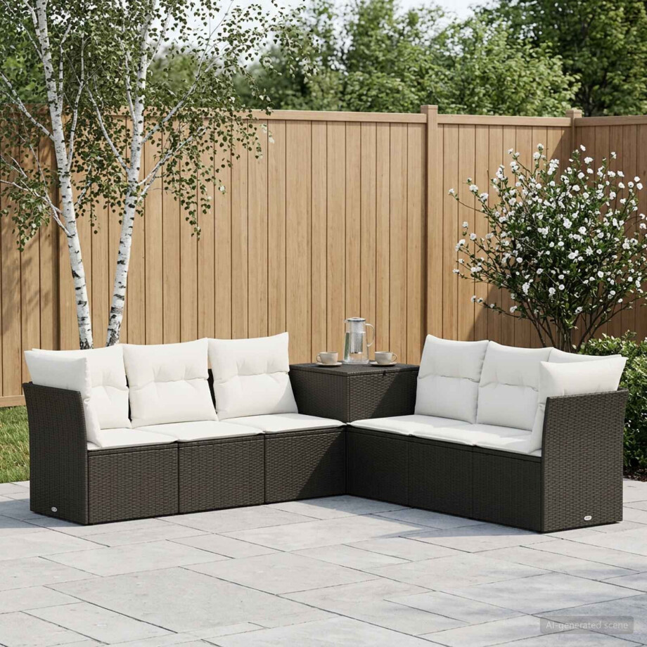 vidaXL Bankstel 7 pcs Zwart en Cream Wit Poly Rattan en Staal vidaXL Bankstel 7 pcs Zwart en Cream Wit Poly Rattan en Staal afbeelding 1
