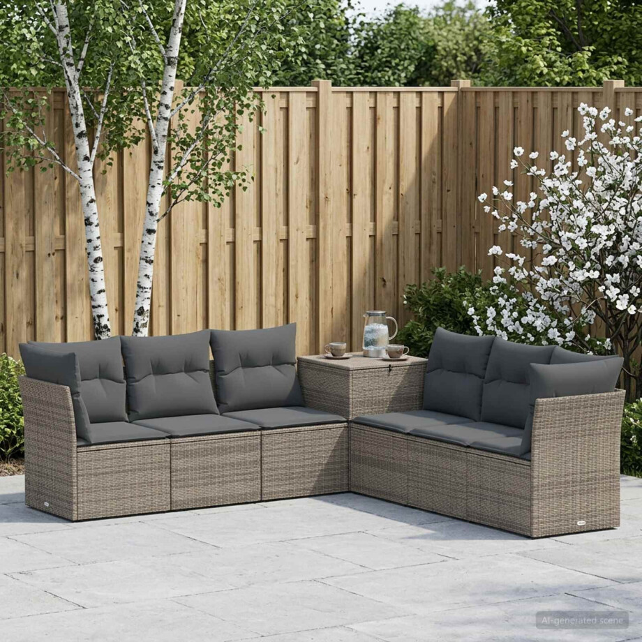 vidaXL Bankstel 7 pcs Grijs en Donkergrijs Poly Rattan en Staal vidaXL Bankstel 7 pcs Grijs en Donkergrijs Poly Rattan en Staal afbeelding 1