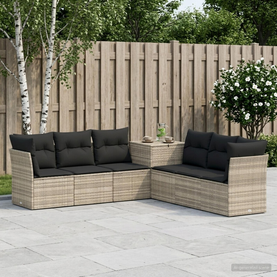 vidaXL Bankstel 7 pcs Licht Grijs en Donker Grijs Poly Rattan en Staal vidaXL Bankstel 7 pcs Licht Grijs en Donker Grijs Poly Rattan en Staal afbeelding 1