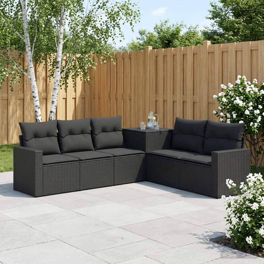 vidaXL Bankstel 7 pcs Zwart Poly Rattan en Staal vidaXL Bankstel 7 pcs Zwart Poly Rattan en Staal afbeelding 1