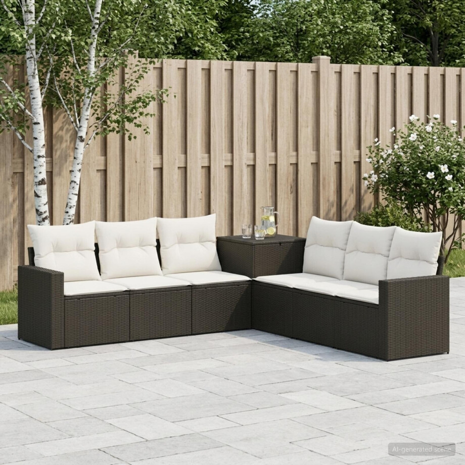 vidaXL Bankstel 7 pcs Zwart en Cream Wit Poly Rattan en Staal vidaXL Bankstel 7 pcs Zwart en Cream Wit Poly Rattan en Staal afbeelding 1