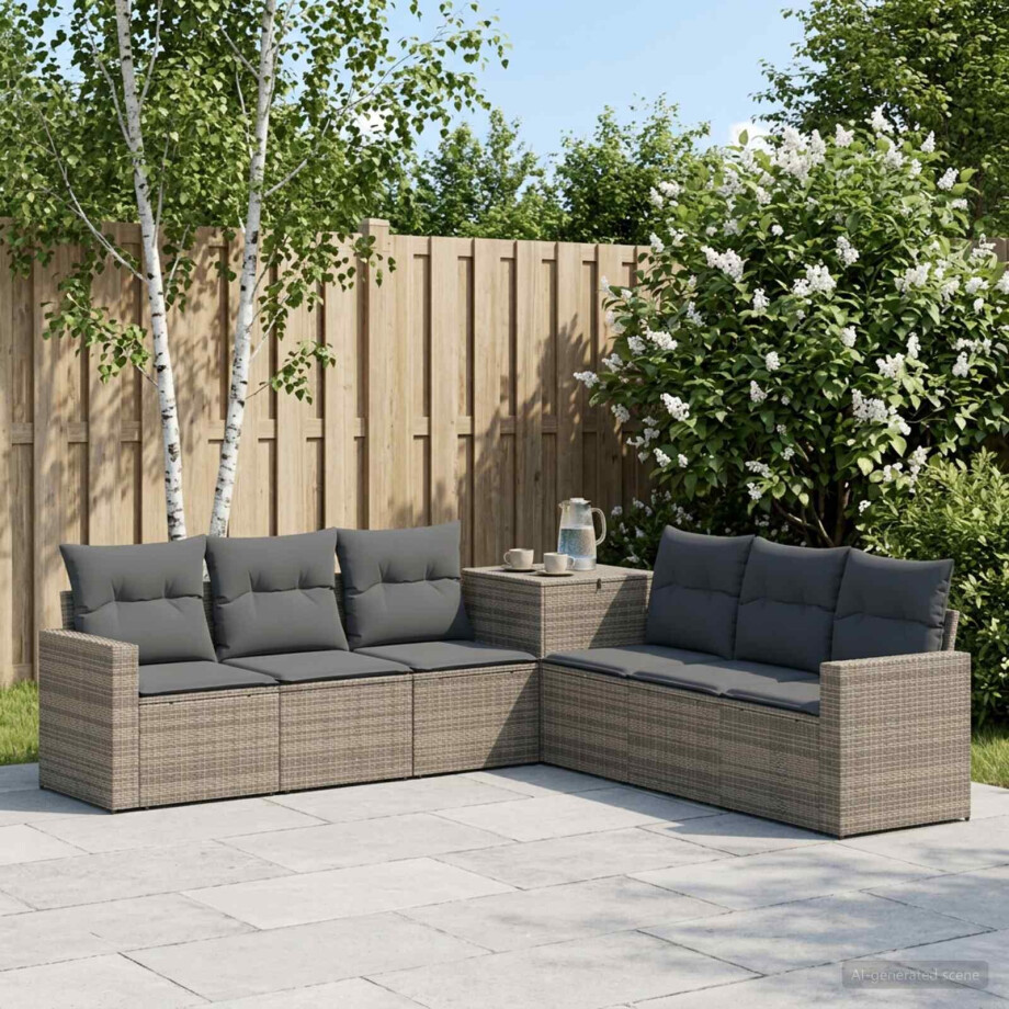 vidaXL Bankstel 7 pcs Grijs en Donkergrijs Poly Rattan en Staal vidaXL Bankstel 7 pcs Grijs en Donkergrijs Poly Rattan en Staal afbeelding 1