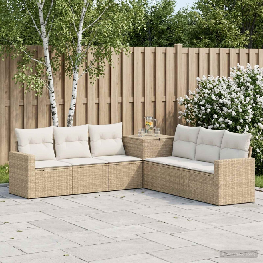 vidaXL Bankstel 7 st Beige en Crème Wit Poly Rattan en Staal vidaXL Bankstel 7 st Beige en Crème Wit Poly Rattan en Staal afbeelding 1