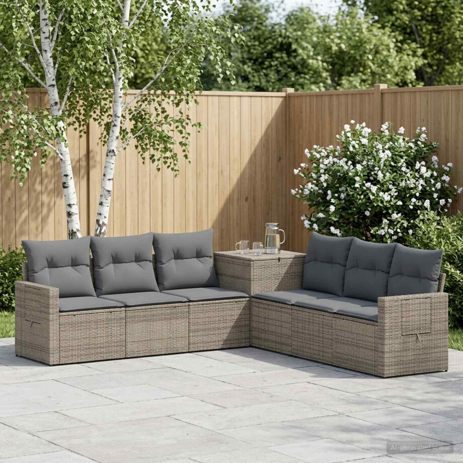 vidaXL Bankstel 7 pcs Grijs en Donkergrijs Poly Rattan en Staal vidaXL Bankstel 7 pcs Grijs en Donkergrijs Poly Rattan en Staal afbeelding 1