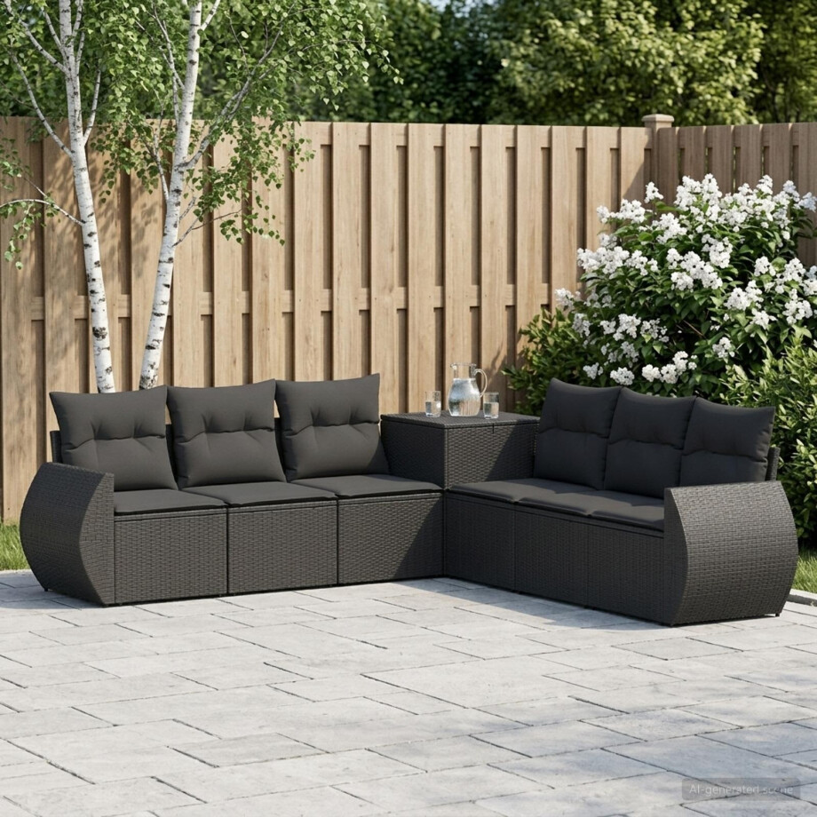 vidaXL Bankstel 7 pcs Zwart Poly Rattan en Staal vidaXL Bankstel 7 pcs Zwart Poly Rattan en Staal afbeelding 1
