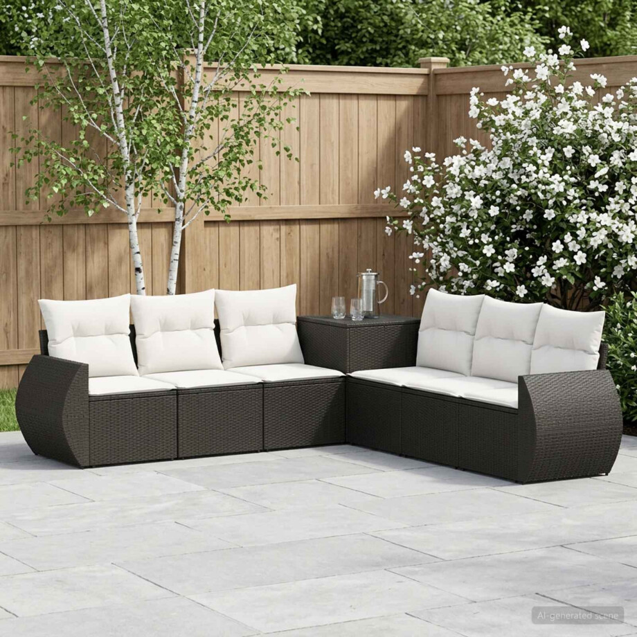vidaXL Bankstel 7 pcs Zwart en Cream Wit Poly Rattan en Staal vidaXL Bankstel 7 pcs Zwart en Cream Wit Poly Rattan en Staal afbeelding 1