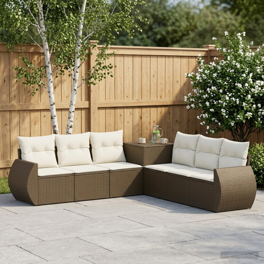 vidaXL Bankstel 7 pcs Bruin en Crème Wit Poly Rattan en Staal vidaXL Bankstel 7 pcs Bruin en Crème Wit Poly Rattan en Staal afbeelding 1