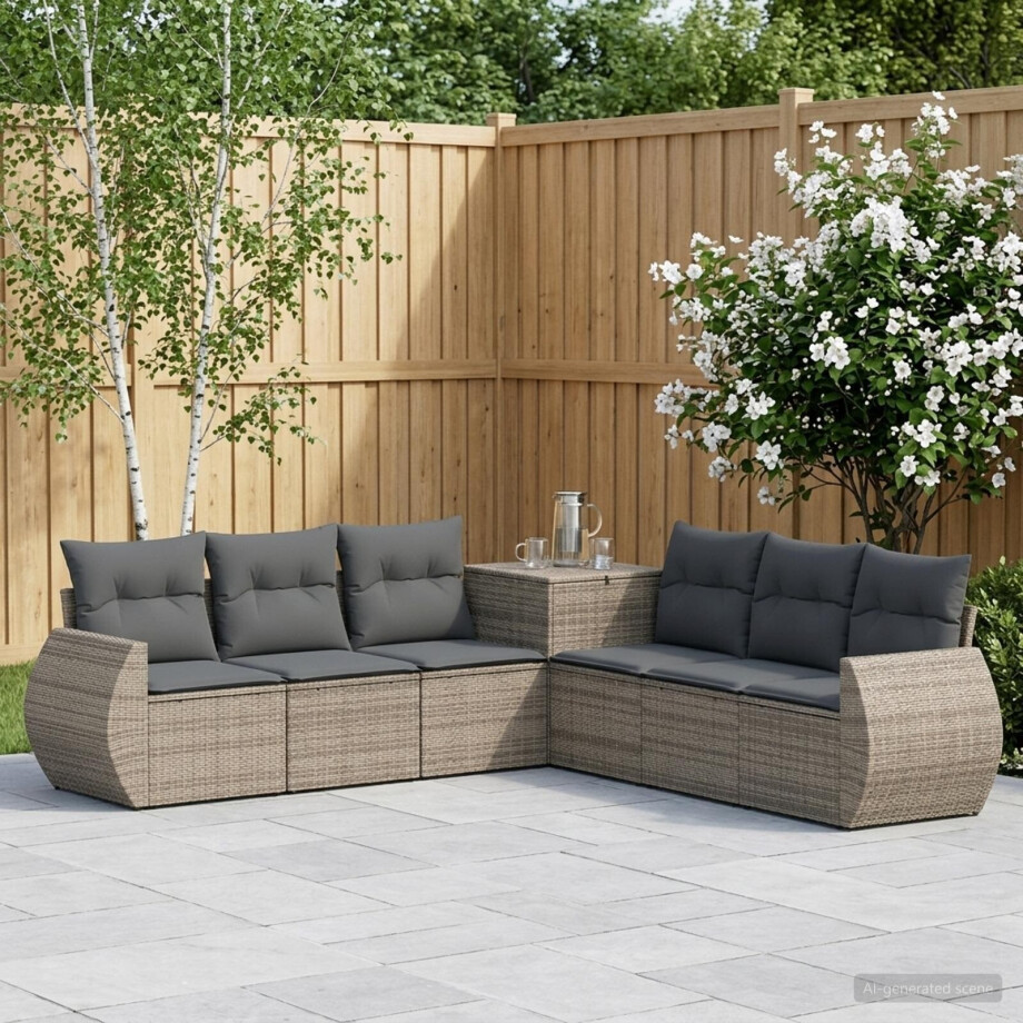 vidaXL Bankstel 7 pcs Grijs en Donkergrijs Poly Rattan en Staal vidaXL Bankstel 7 pcs Grijs en Donkergrijs Poly Rattan en Staal afbeelding 1