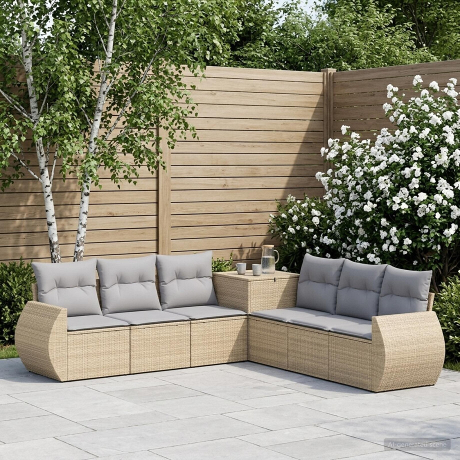 vidaXL Bankstel 7 pcs Beige en Licht Grijs Poly Rattan en Staal vidaXL Bankstel 7 pcs Beige en Licht Grijs Poly Rattan en Staal afbeelding 1