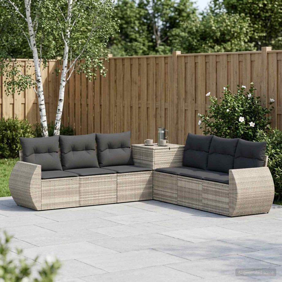 vidaXL Bankstel 7 pcs Licht Grijs en Donker Grijs Poly Rattan en Staal vidaXL Bankstel 7 pcs Licht Grijs en Donker Grijs Poly Rattan en Staal afbeelding 1