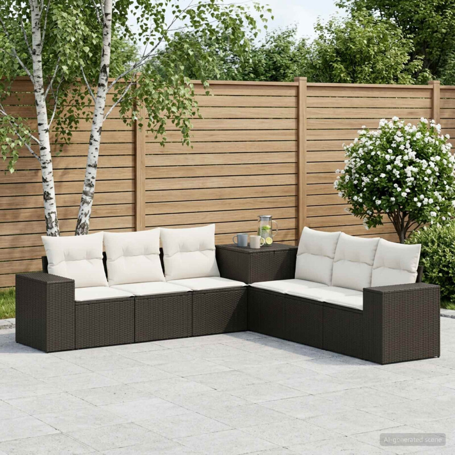 vidaXL Bankstel 7 pcs Zwart en Cream Wit Poly Rattan en Staal vidaXL Bankstel 7 pcs Zwart en Cream Wit Poly Rattan en Staal afbeelding 1
