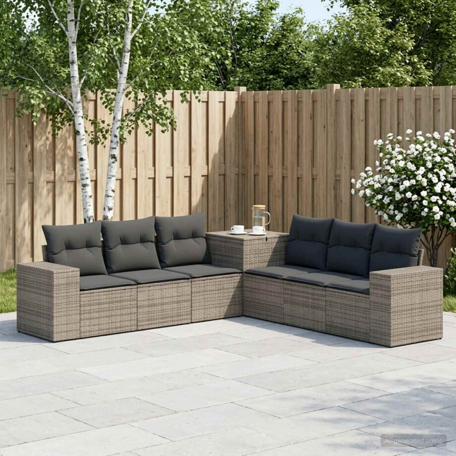 vidaXL Bankstel 7 pcs Grijs en Donkergrijs Poly Rattan en Staal vidaXL Bankstel 7 pcs Grijs en Donkergrijs Poly Rattan en Staal afbeelding 1