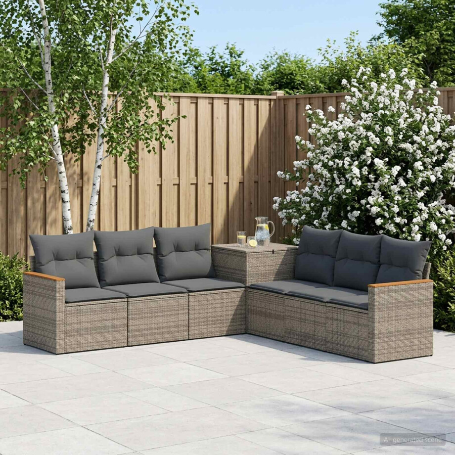 vidaXL Bankstel 7 pcs Grijs en Donkergrijs Poly Rattan en Staal vidaXL Bankstel 7 pcs Grijs en Donkergrijs Poly Rattan en Staal afbeelding 1