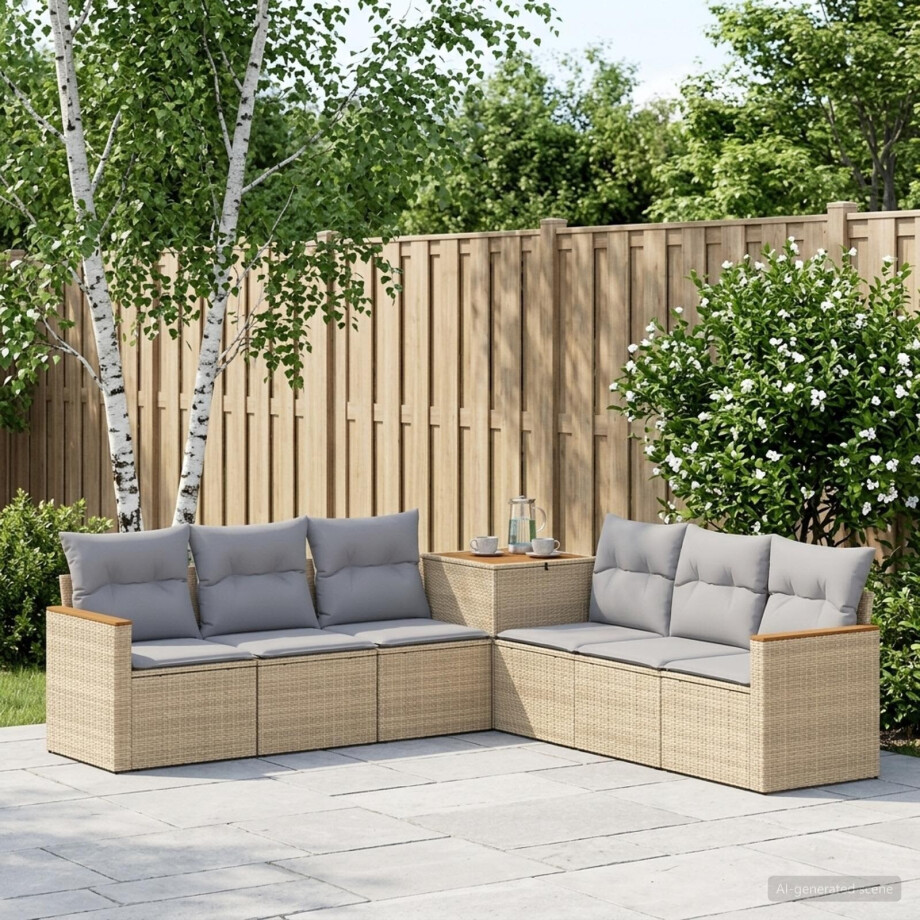 vidaXL Bankstel 7 pcs Beige en Licht Grijs Poly Rattan en Staal vidaXL Bankstel 7 pcs Beige en Licht Grijs Poly Rattan en Staal afbeelding 1