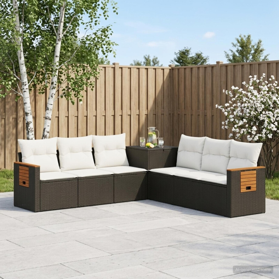 vidaXL Bankstel 7 pcs Zwart en Cream Wit Poly Rattan en Staal vidaXL Bankstel 7 pcs Zwart en Cream Wit Poly Rattan en Staal afbeelding 1