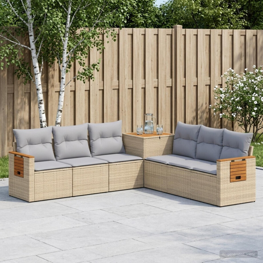vidaXL Bankstel 7 pcs Beige en Licht Grijs Poly Rattan en Staal vidaXL Bankstel 7 pcs Beige en Licht Grijs Poly Rattan en Staal afbeelding 1