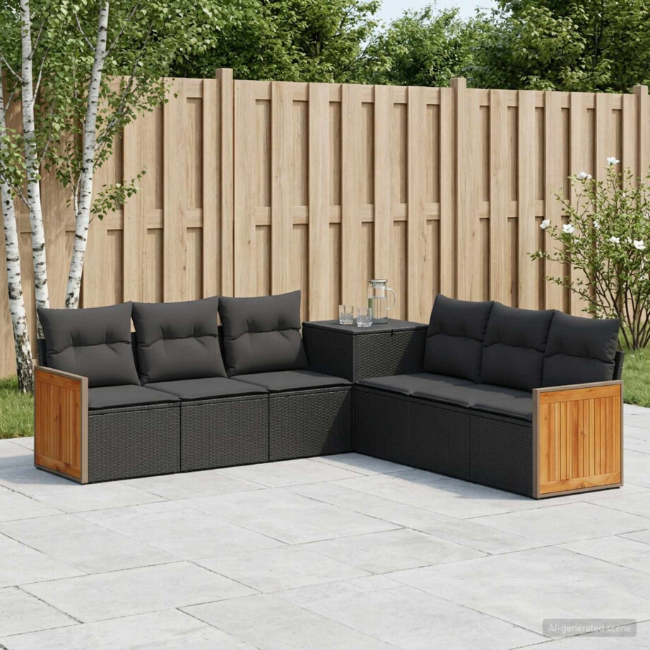 vidaXL Bankstel 7 pcs Zwart Poly Rattan en Staal vidaXL Bankstel 7 pcs Zwart Poly Rattan en Staal afbeelding 1
