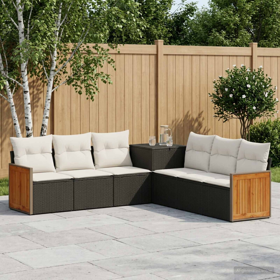 vidaXL Bankstel 7 pcs Zwart en Cream Wit Poly Rattan en Staal vidaXL Bankstel 7 pcs Zwart en Cream Wit Poly Rattan en Staal afbeelding 1