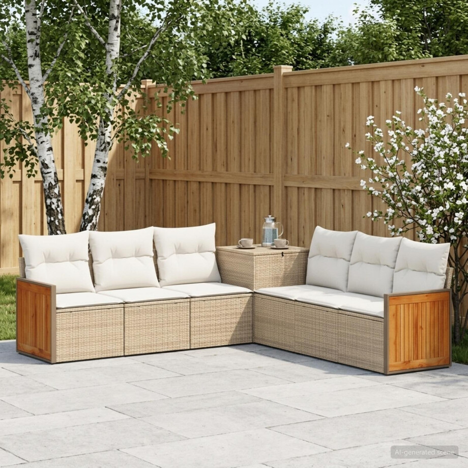 vidaXL Bankstel 7 st Beige en Crème Wit Poly Rattan en Staal vidaXL Bankstel 7 st Beige en Crème Wit Poly Rattan en Staal afbeelding 1